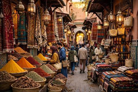 &Eacute;tals d'&eacute;pices et d'artisanat dans un souk marocain